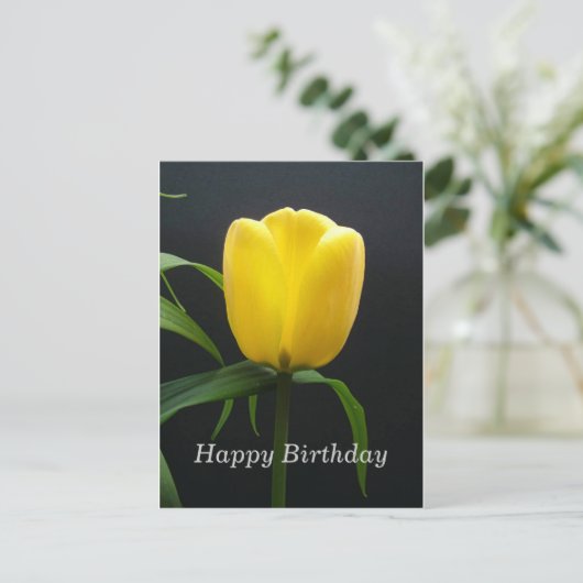 Carte Postale joyeuse fleur de tulipe jaune (Debout devant)
