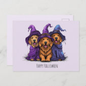 Carte Postale Joyeuse Halloween Golden Retriever Chiens sorcière (Devant / Derrière)