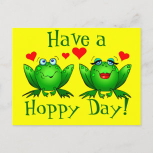 Carte Postale Joyeuse journée de saut Cartoon Grenouilles Jaune