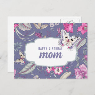 Carte Postale Joyeuse maman d'anniversaire. Fleurs et papillon a