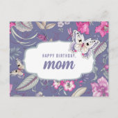 Carte Postale Joyeuse maman d'anniversaire. Fleurs et papillon a (Devant)