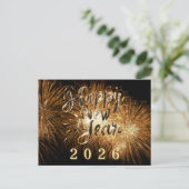 Carte Postale Joyeuse nouvelle année 2026 golden détails feu d'a (Debout devant)
