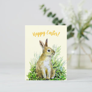 Carte Postale Joyeuse Pâques petite aquarelle lapin