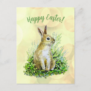 Carte Postale Joyeuse Pâques petite aquarelle lapin