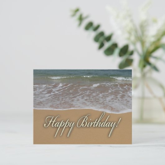 Carte Postale Joyeuse plage de sable d'anniversaire (Debout devant)