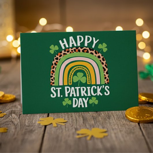 Carte Postale Joyeuse Saint-Patrick Arc-en-ciel avec Trèfles