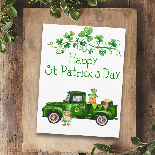Carte Postale Joyeuse Saint-Patrick Camion Vert Gnomes