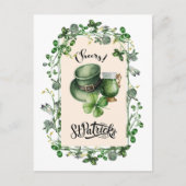 Carte Postale Joyeuse Saint-Patrick. Chapeau de Leprechaun Bière (Devant)