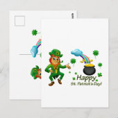 Carte Postale Joyeuse Saint-Patrick Leprechaun Arc-en-ciel  (Devant / Derrière)