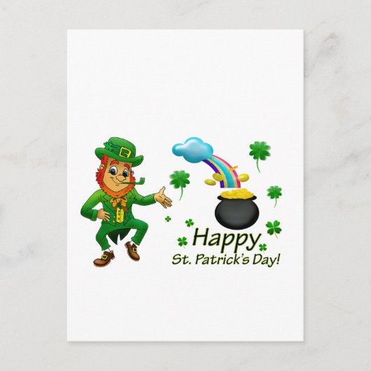 Carte Postale Joyeuse Saint-Patrick Leprechaun Arc-en-ciel  (Devant)