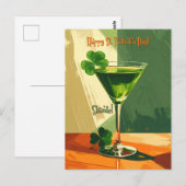 Carte Postale Joyeuse Saint-Patrick Martini Trèfle (Devant / Derrière)