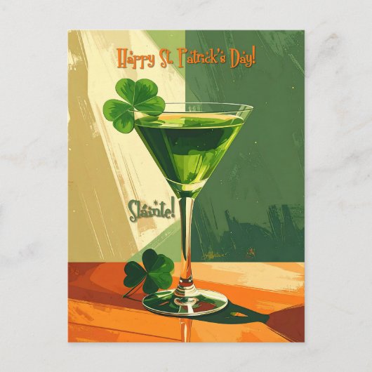 Carte Postale Joyeuse Saint-Patrick Martini Trèfle (Devant)