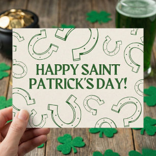 Carte Postale Joyeuse Saint-Patrick Minimaliste Fer à Cheval Ver