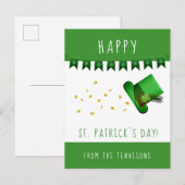 Carte Postale Joyeuse Saint-Patrick Or et Chapeau (Devant / Derrière)