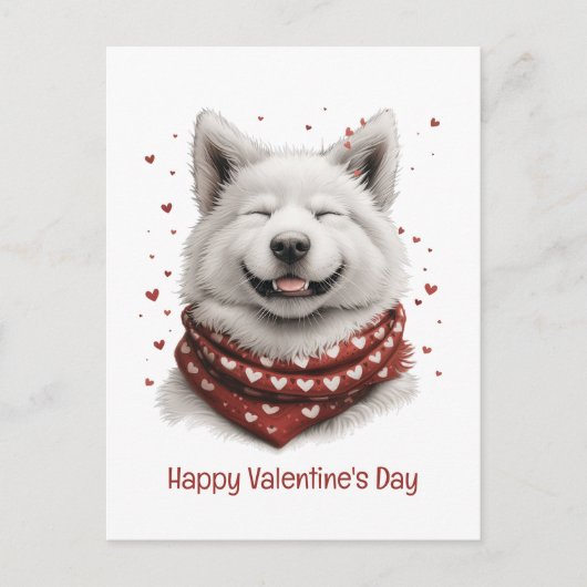 Carte Postale Joyeuse Saint-Valentin chien Samoyède (Devant)