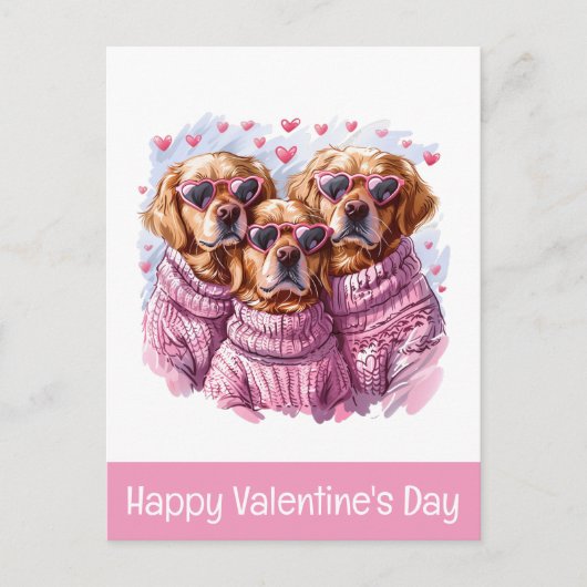 Carte Postale Joyeuse Saint-Valentin Chiens Retriever D'Or (Devant)