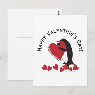 Carte Postale Joyeuse Saint-Valentin ! Manchot et Cœur Rouge