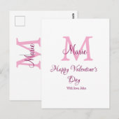 Carte Postale Joyeuse Saint-Valentin monogramme rose nom amour f (Devant / Derrière)