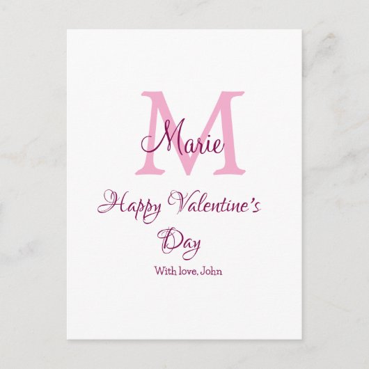 Carte Postale Joyeuse Saint-Valentin monogramme rose nom amour f (Devant)