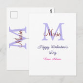 Carte Postale Joyeuse Saint-Valentin pastel violet monogramme ro (Devant / Derrière)