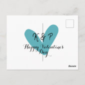 Carte Postale Joyeuse Saint-Valentin turquoise cœur nom lettre (Dos)