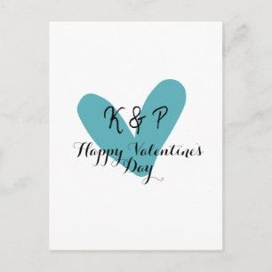 Carte Postale Joyeuse Saint-Valentin turquoise cœur nom lettre 