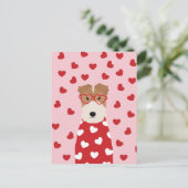 Carte Postale Joyeuse Saint-Valentin Wire Fox Terrier Chien Rose (Debout devant)