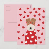 Carte Postale Joyeuse Saint-Valentin Wire Fox Terrier Chien Rose (Devant / Derrière)