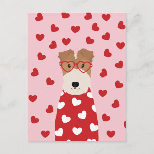 Carte Postale Joyeuse Saint-Valentin Wire Fox Terrier Chien Rose