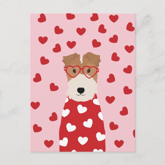 Carte Postale Joyeuse Saint-Valentin Wire Fox Terrier Chien Rose (Devant)