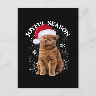 Carte Postale Joyeuse saison Santa Hat Chat Noël