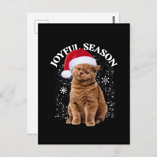 Carte Postale Joyeuse saison Santa Hat Chat Noël (Devant / Derrière)