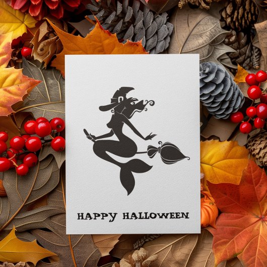 Carte Postale Joyeuse sirène de sorcière Halloween sur chambre
