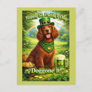 Carte Postale Joyeuse St. Patrick pour ce mignon Setter Irlandai