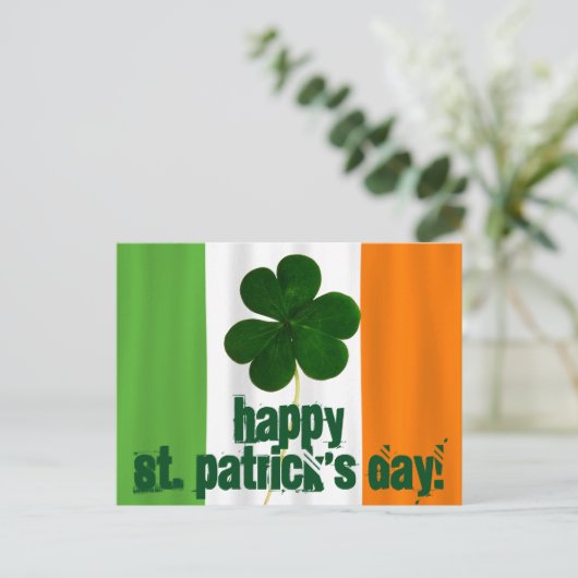Carte Postale Joyeuse St. Patrick's Day, Drapeau irlandais Coule (Debout devant)