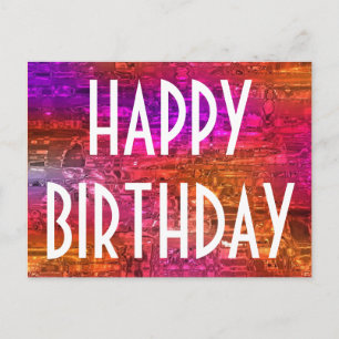 Carte Postale Joyeuse Typographie d'Anniversaire Art coloré rose