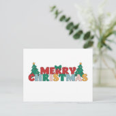 Carte Postale Joyeuse typographie de Noël Pin Arbre Décoré (Debout devant)