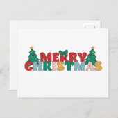 Carte Postale Joyeuse typographie de Noël Pin Arbre Décoré (Devant / Derrière)