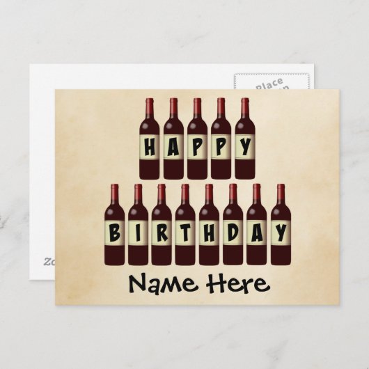 Carte Postale Joyeuses bouteilles de vin d'anniversaire Customis (Devant / Derrière)