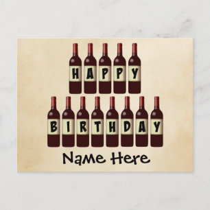 Carte Postale Joyeuses bouteilles de vin d'anniversaire Customis