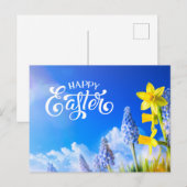 Carte Postale Joyeuses Daffodiles de Pâques, Floral Bleu Fleur D (Devant / Derrière)