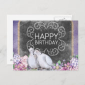 Carte Postale Joyeuses Doves d'Anniversaire Illustration florale (Devant / Derrière)