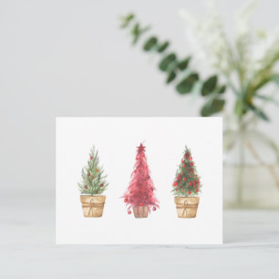Carte Postale Joyeuses Fêtes Arbres de Noël à l'aquarelle Jolies