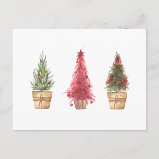 Carte Postale Joyeuses Fêtes Arbres de Noël Aquarelle Jolis (Devant)