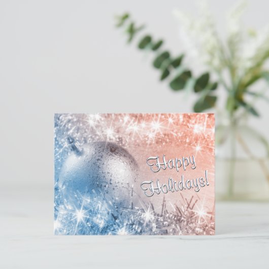 Carte Postale Joyeuses fêtes Bleu clair et Noël corail (Debout devant)