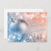 Carte Postale Joyeuses fêtes Bleu clair et Noël corail (Devant / Derrière)