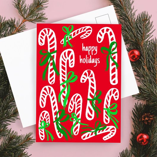 Carte Postale Joyeuses fêtes canne doux Noël mignon