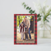 Carte Postale Joyeuses Fêtes carreaux rouges famille Kraft  (Debout devant)