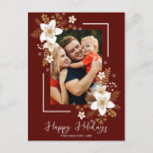 Carte Postale Joyeuses Fêtes de Noël Floral Blanc Photo (Devant)