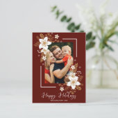 Carte Postale Joyeuses Fêtes de Noël Floral Blanc Photo (Debout devant)